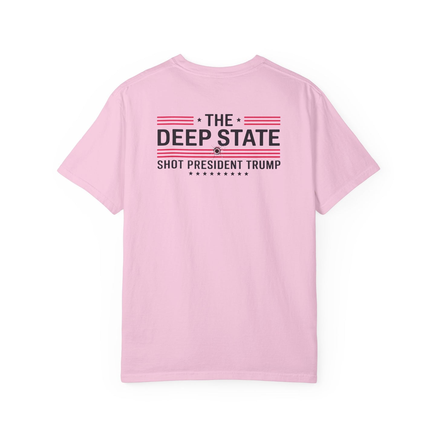 "The Deep State Shot President Trump" #02, Unisex White T-shirt