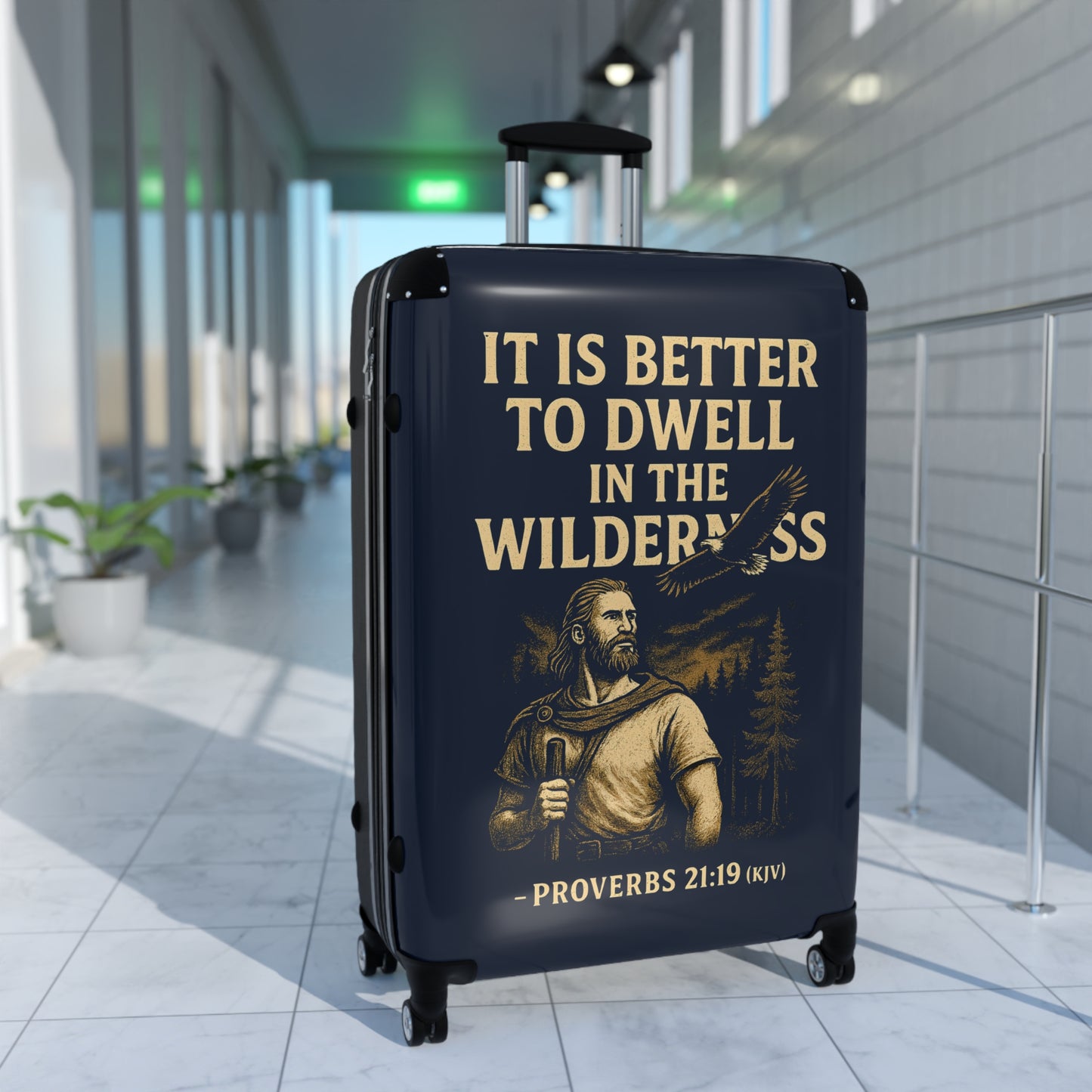 "Proverbs 21:19 (KJV), Suitcases (Dark Cambridge Blue)