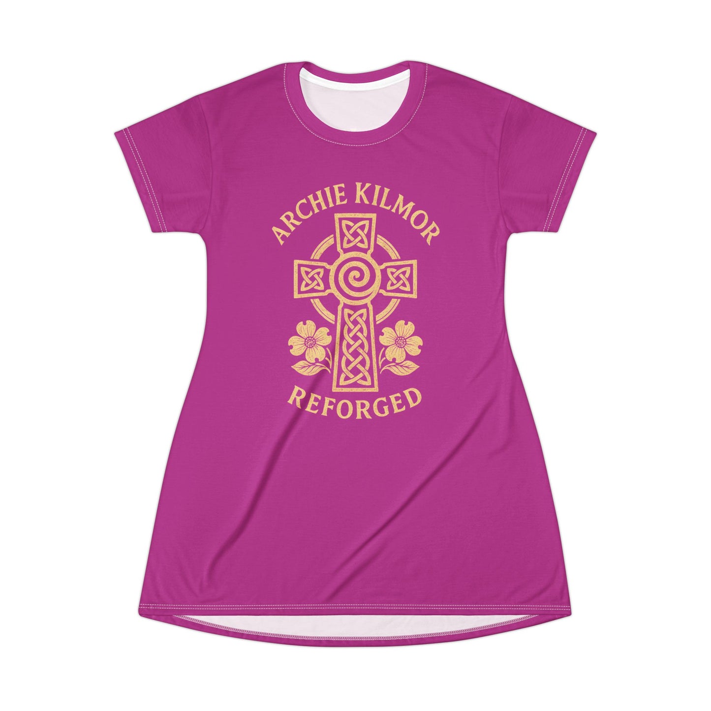 "Archie Kilmor Cross - Reforged" #01, Wearable Art T-Shirt Dress (Prairie Foxglove Pink)