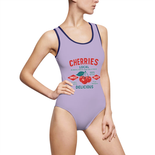 "Delicious Cherries", Women's Classic One-Piece Swimsuit (Vintage Lilac)