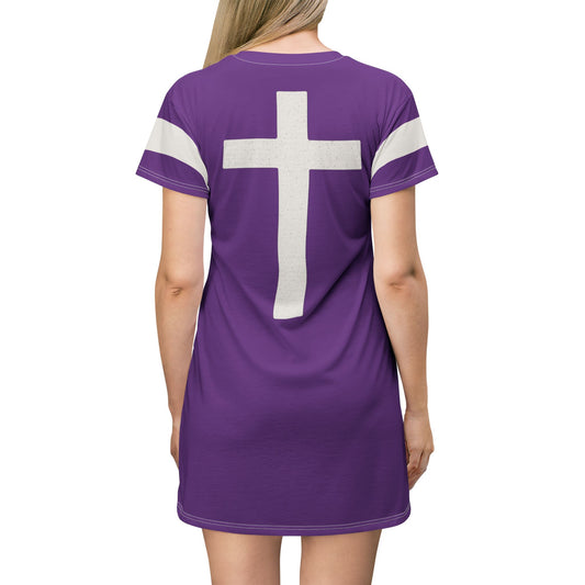 "Faith Overcomes Fear", T-Shirt Dress (Vesper Violet)