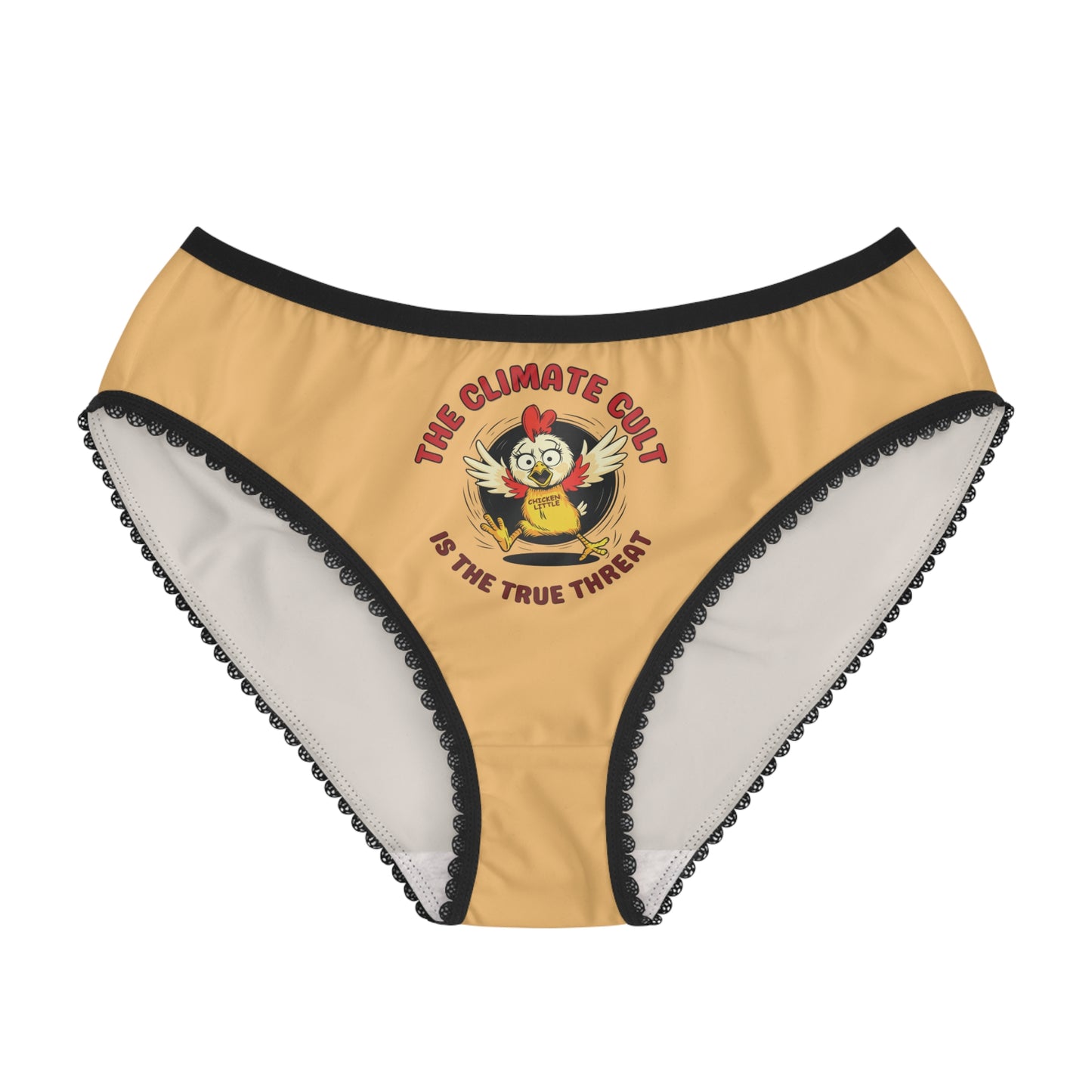 "The Climate Cult" (Chicken Little), Women's Briefs (Topaz Orange)