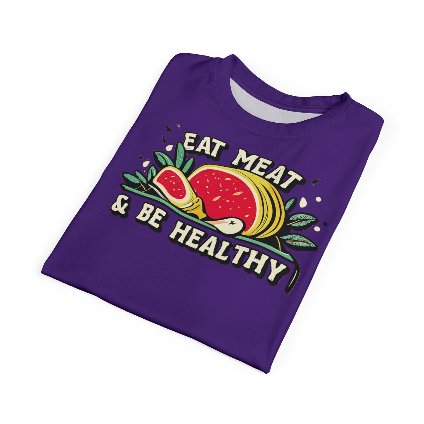 "Eat Meat & Be Healthy", Unisex T-shirt (Deep Purple)