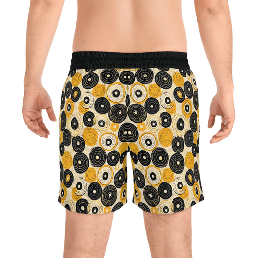 "Old 45's", Men's Mid-Length Swim Shorts (70's Black Cuffs)