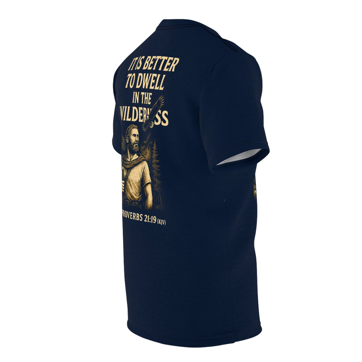 "Proverbs 21:19 (KJV)", Wearable Art Unisex T-shirt (Dark Cambridge Blue)