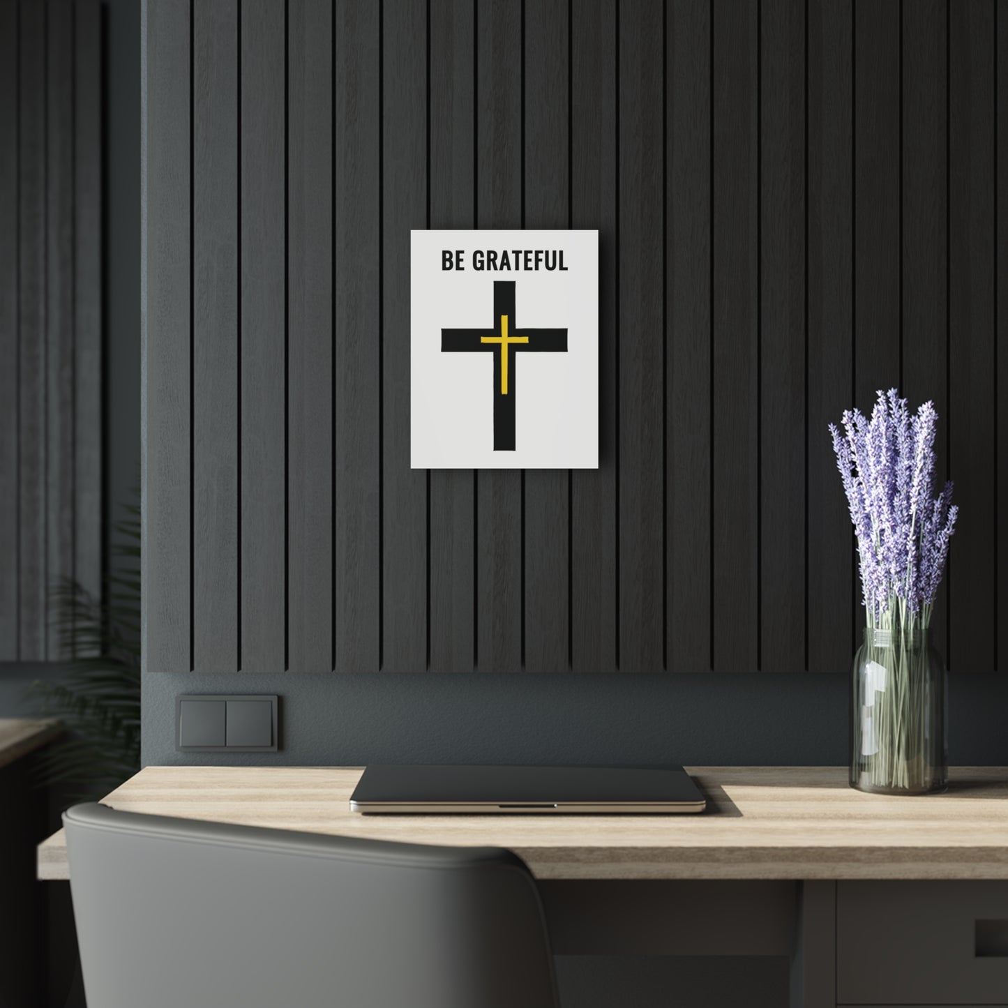 "Be Grateful", Acrylic Wall Prints (French Cleat Hanging) (Pure White)