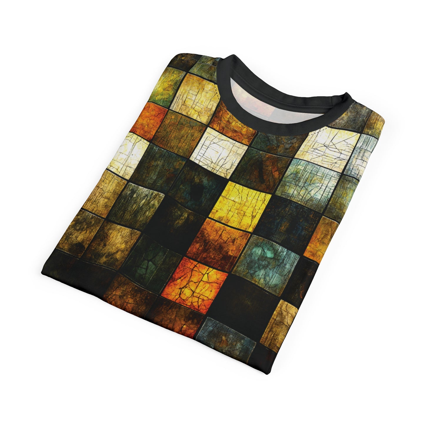 "Wood Block Pattern" #01, Fine Art Unisex T-Shirt (Dark Dùn Grey Collar)
