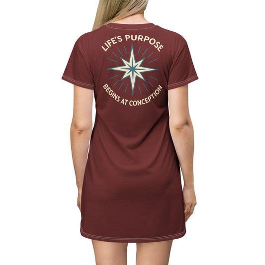 "Life's Purpose Begins at Conception #01", T-Shirt Dress (Spartan Red)