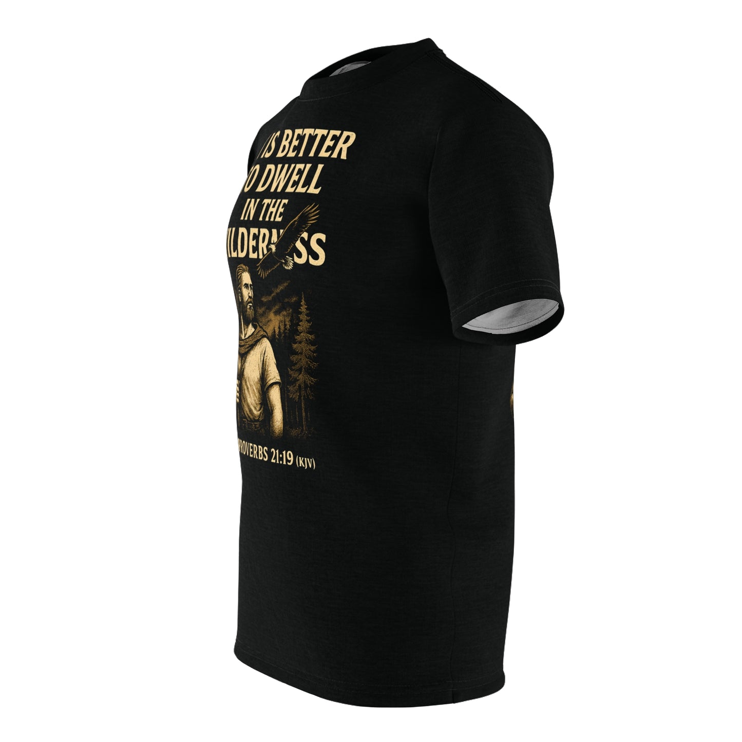 "Proverbs 21:19 (KJV)", Wearable Art Unisex T-shirt (Peatshadow Black)
