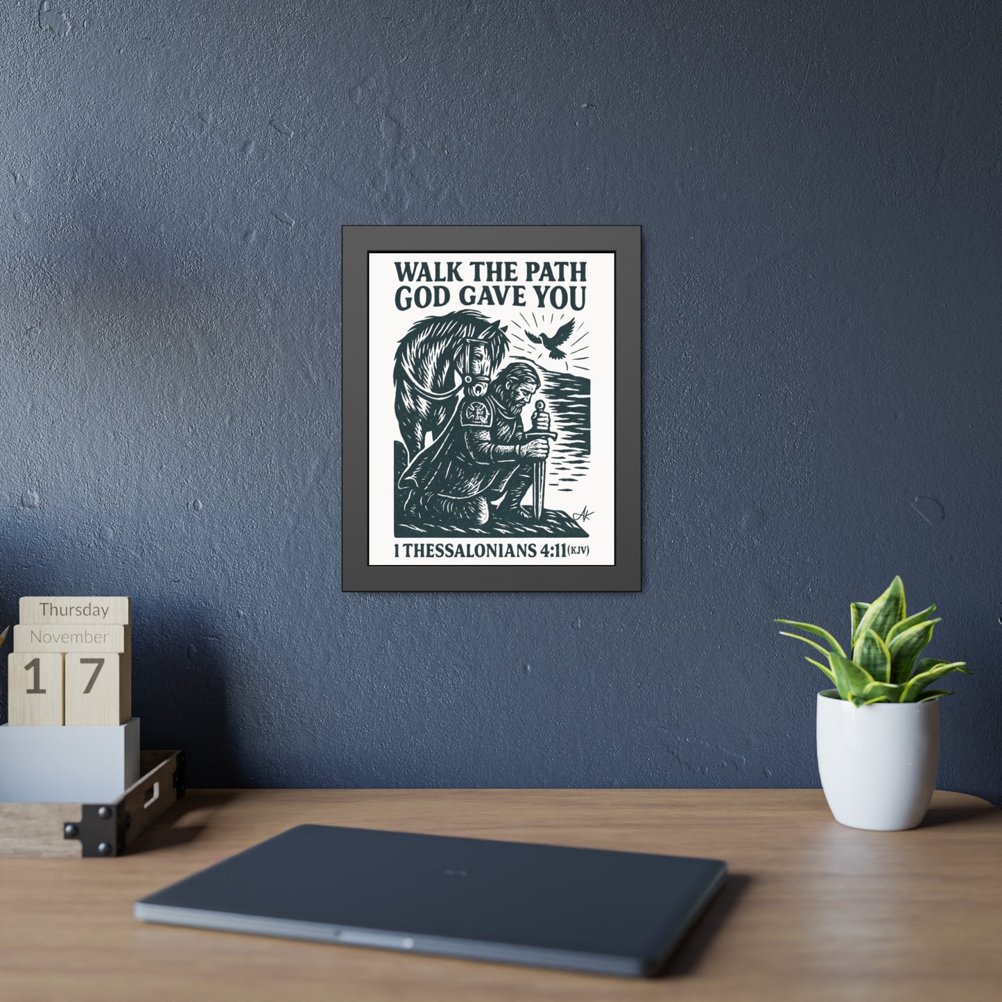 "1 Thessalonians 4:11 (KJV)", Framed Paper Poster (Porcelain White)