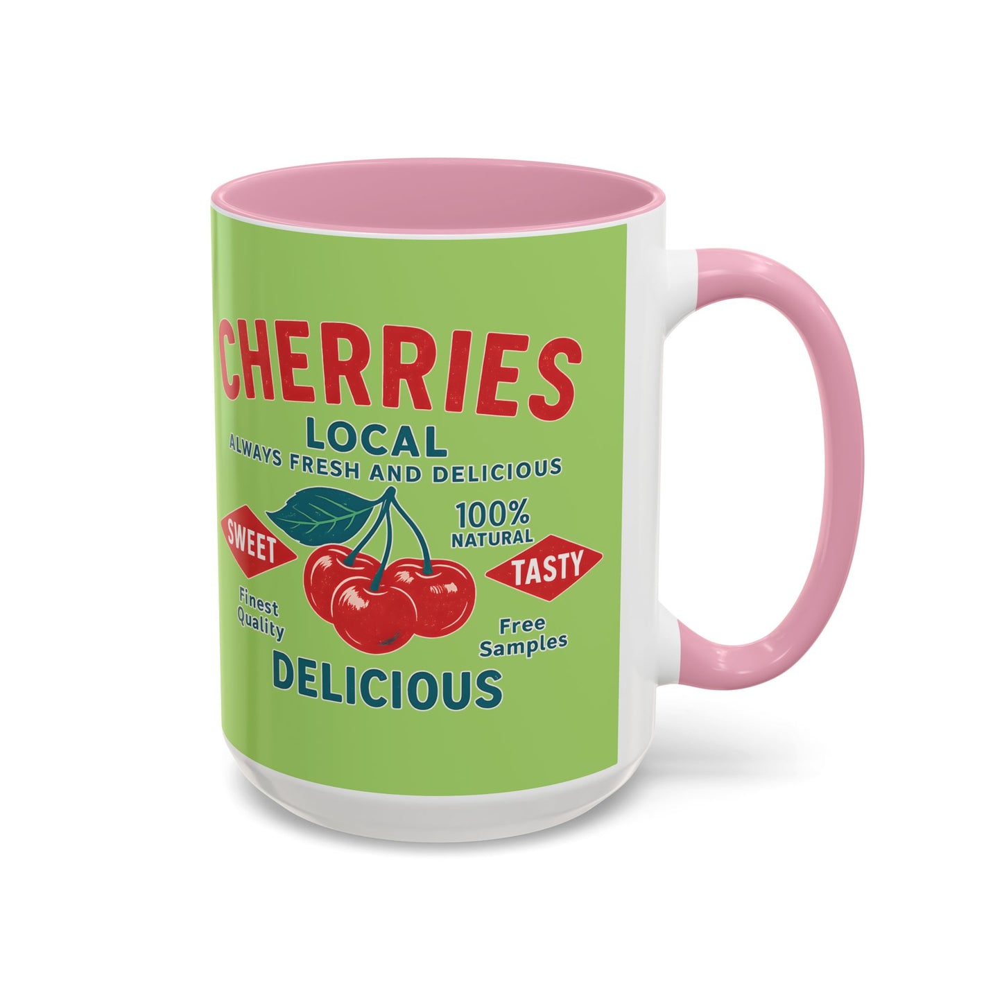 "Delicious Cherries", Colorful Mugs (11oz, 15oz) (Orchard Lime)