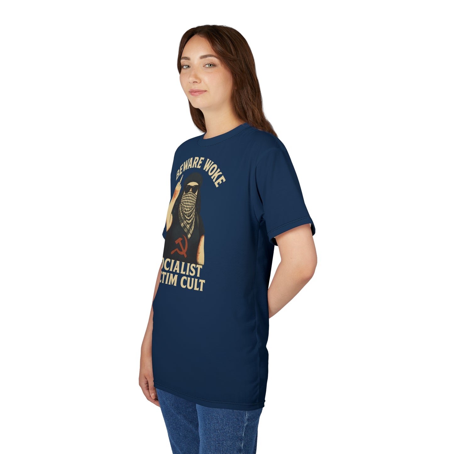 "Beware Woke - Voltaire", Wearable Art Unisex T-shirt (Höpfner Blue)