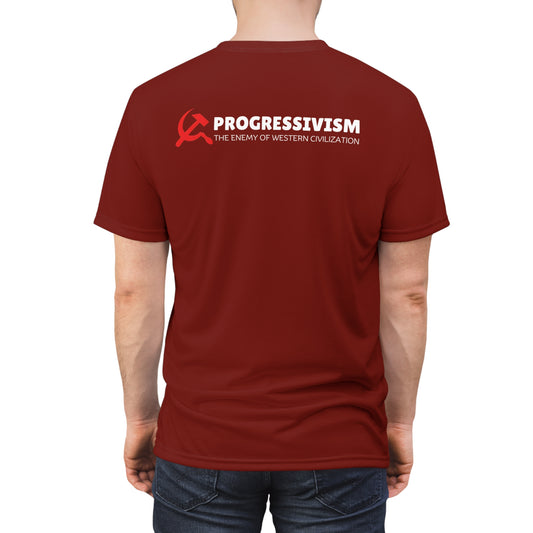 "Progressivism - Enemy of Western Civilization", Unisex Tee (Dark Scarlet)