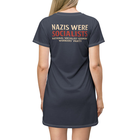"Nazis were Socialists", T-Shirt Dress (Burka Blue Grey)