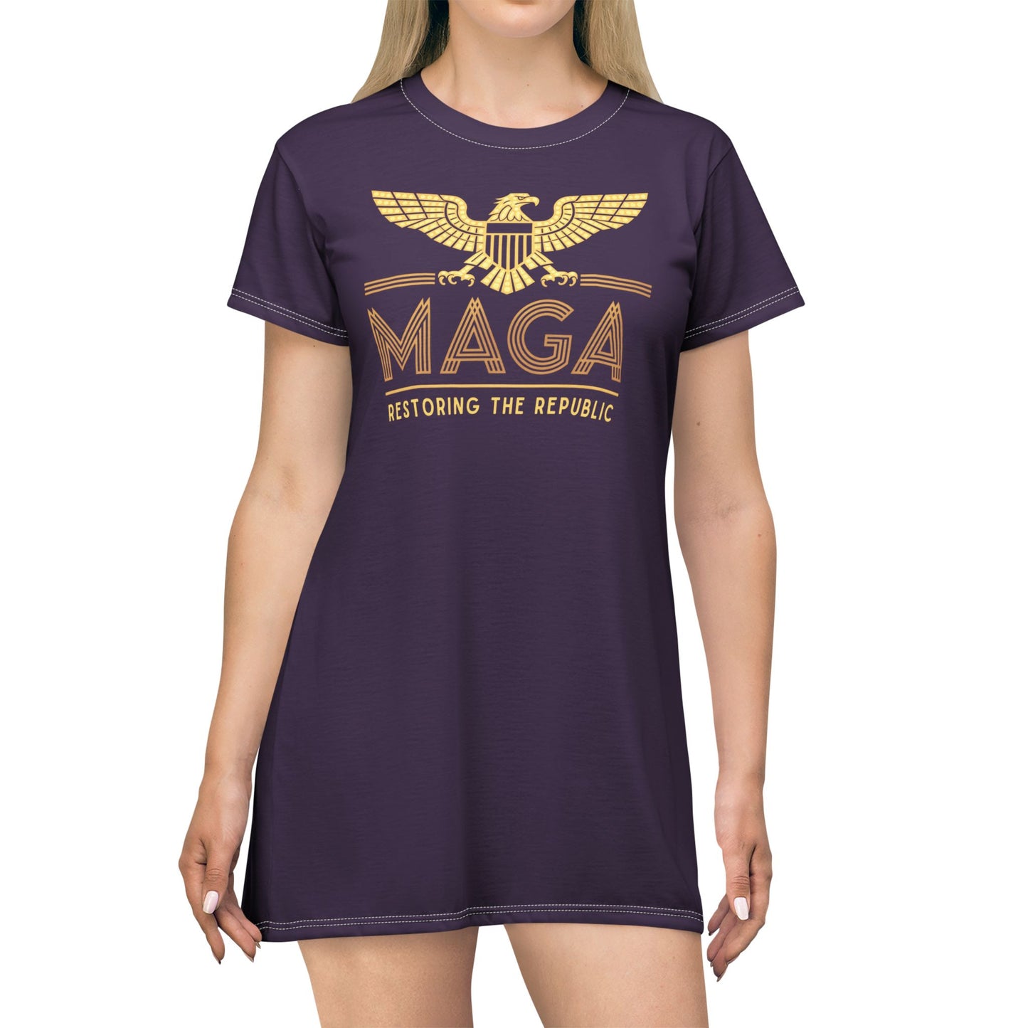 "MAGA - Restoring the Republic", T-Shirt Dress (Imperial Purple)