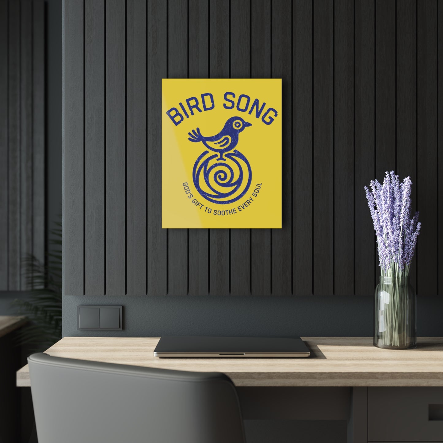 "Bird Song", Christian Acrylic Wall Prints (French Cleat Hanging) (Lady Finger Banana Yellow)