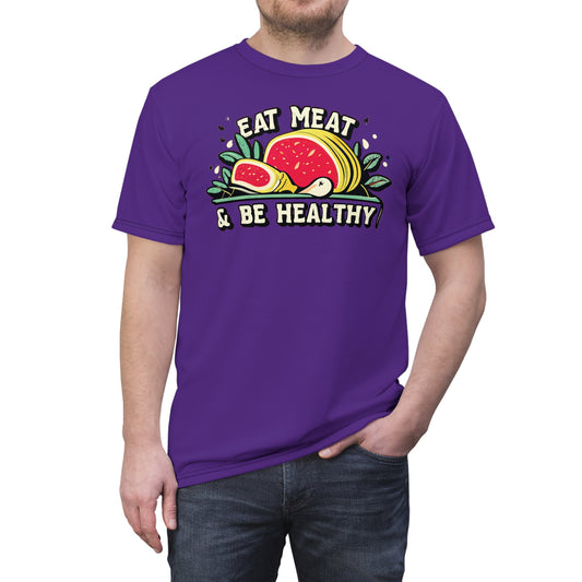 "Eat Meat & Be Healthy", Unisex T-shirt (Deep Purple)