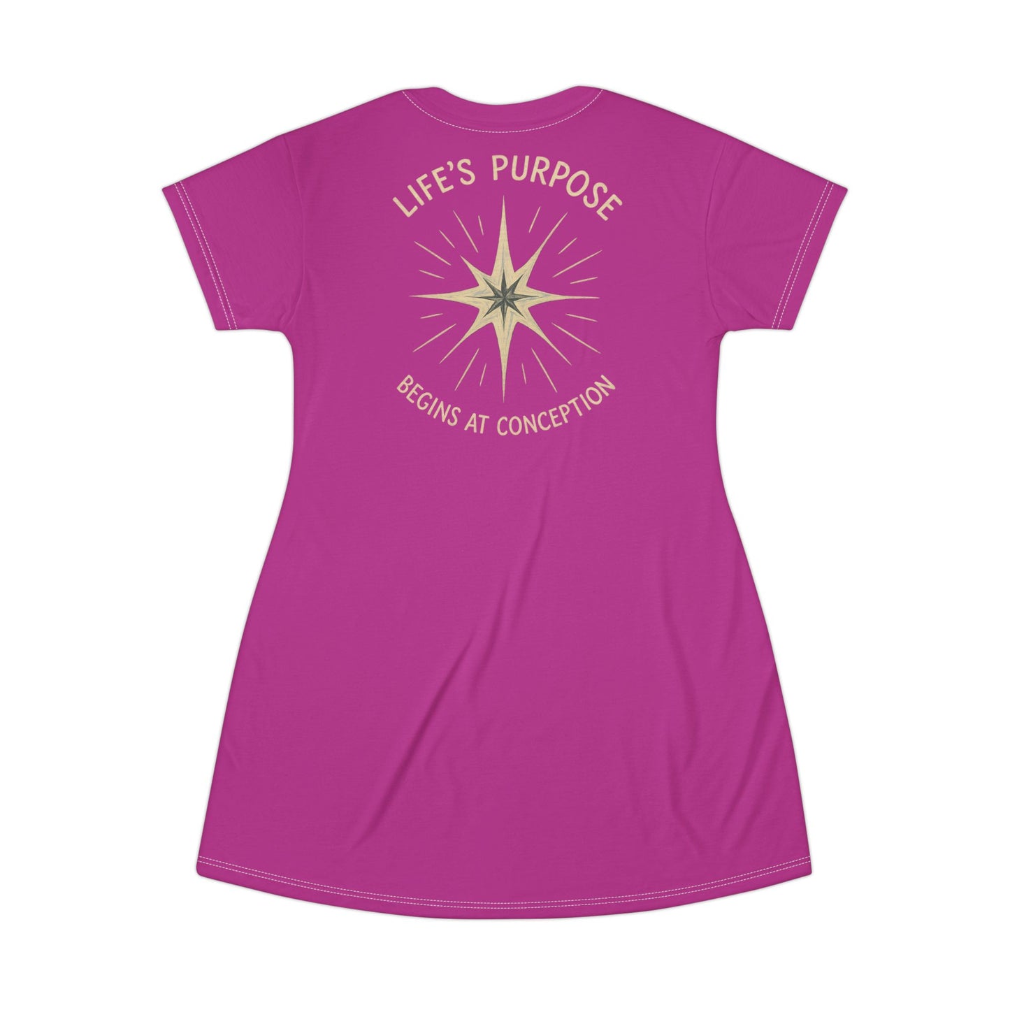 "Life's Purpose Begins at Conception #02", T-Shirt Dress (Prairie Foxglove)