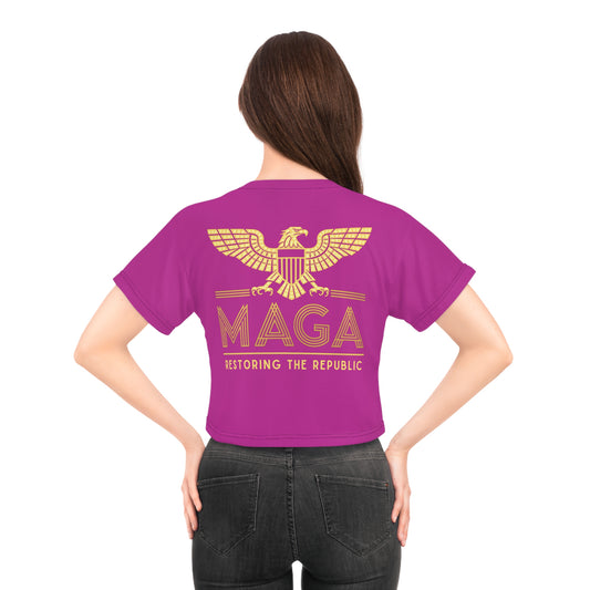 "MAGA - Restoring the Republic", Crop Tee (Prairie Foxglove Pink)
