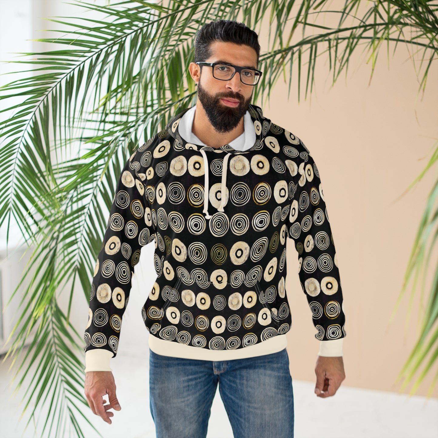 "Punk Polka", Unisex Wearable Art Pullover Hoodie (Iced Almond Cuffs)