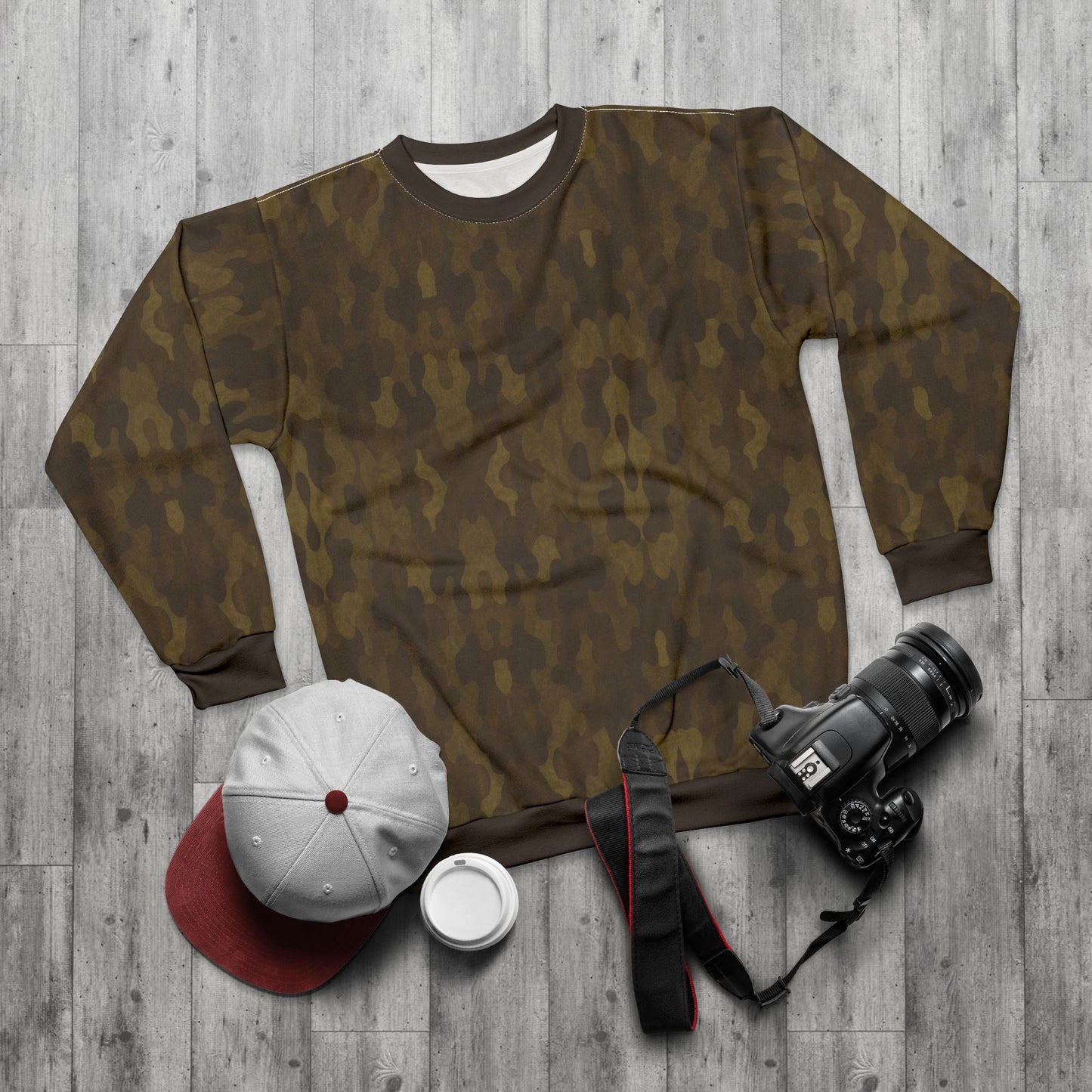 "Swamp Recon Camouflage", Unisex Sweatshirt (Swamp Brown Cuffs and Collar)