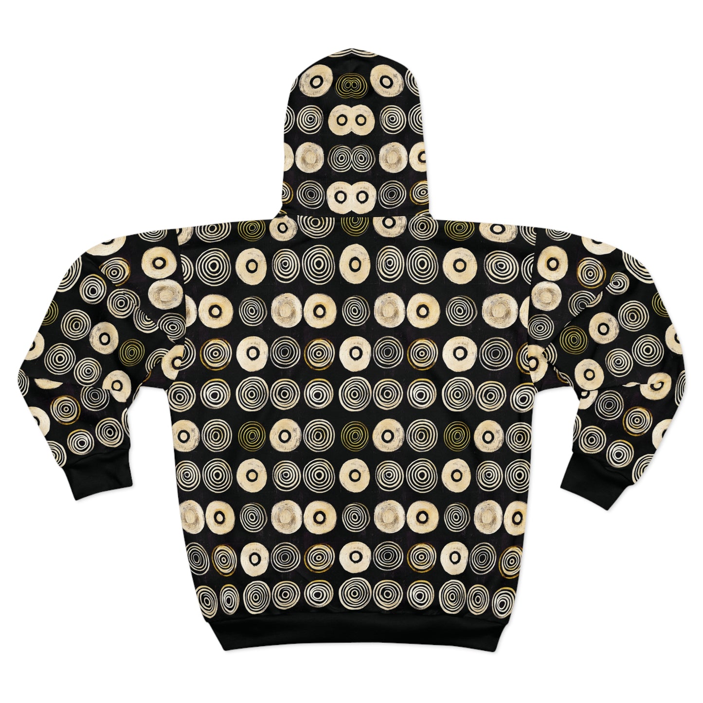 "Punk Polka", Wearable Pattern Art Unisex Zip Hoodie (Plain Black Cuffs)