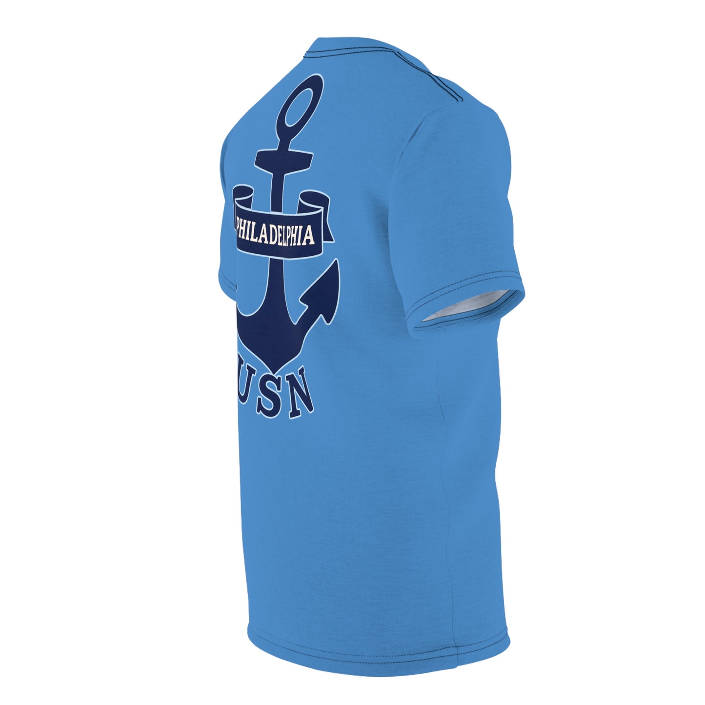 "USN Anchor", Unisex T-shirt (Pop Cyan-Atlantic Blue)