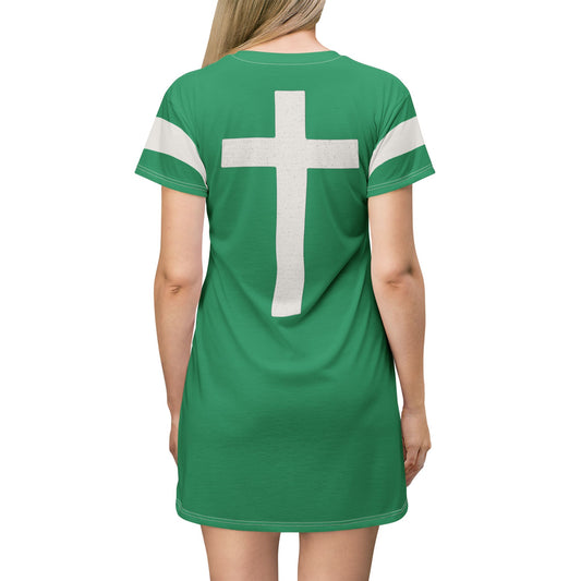 "Faith Overcomes Fear", T-Shirt Dress (Jade Green)