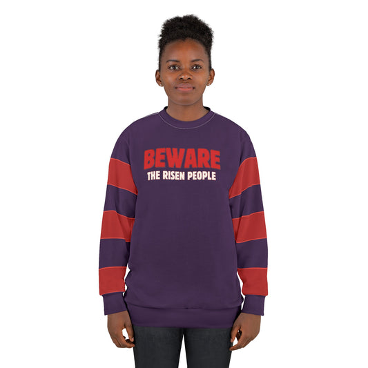 "Beware the Risen People", Unisex Sweatshirt (Red Tint Purple)