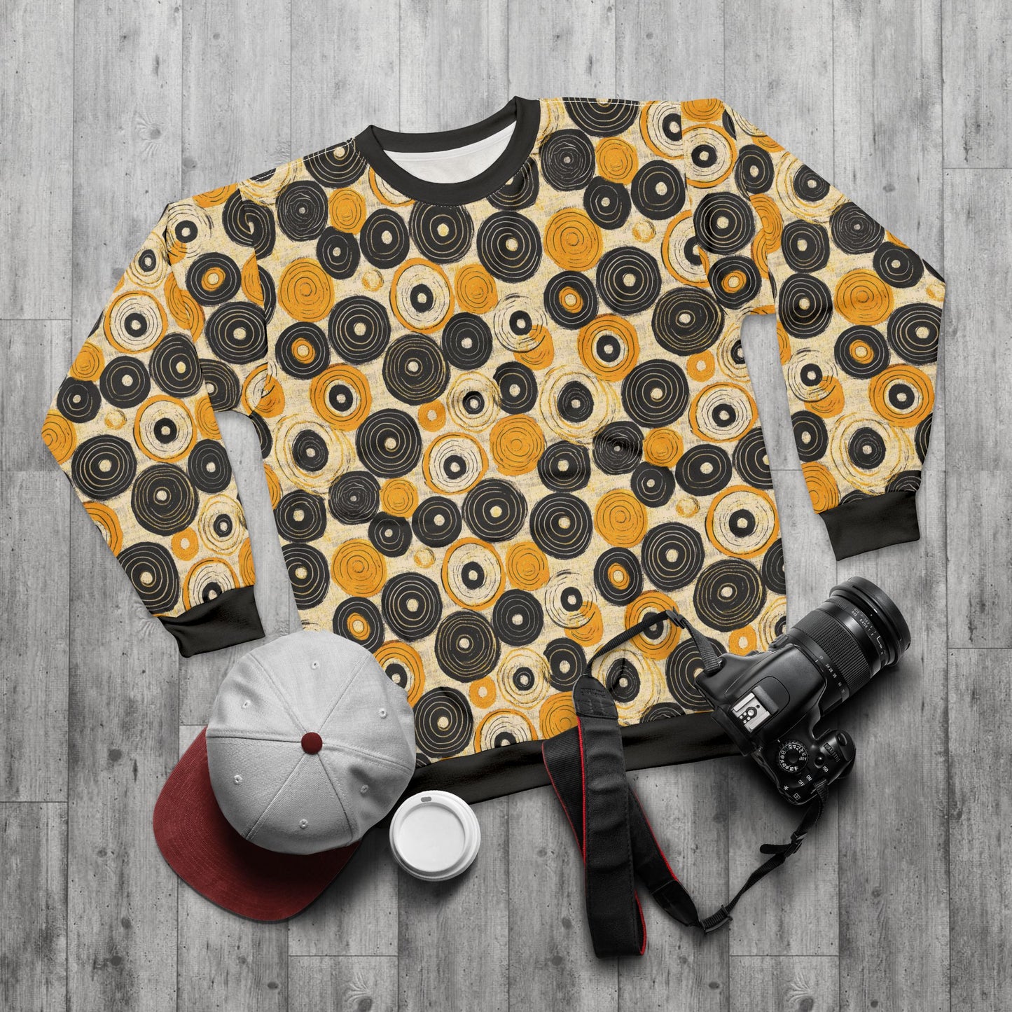 "Old 45's", Wearable Pattern Art Unisex Sweatshirt (70's Black Cuffs)
