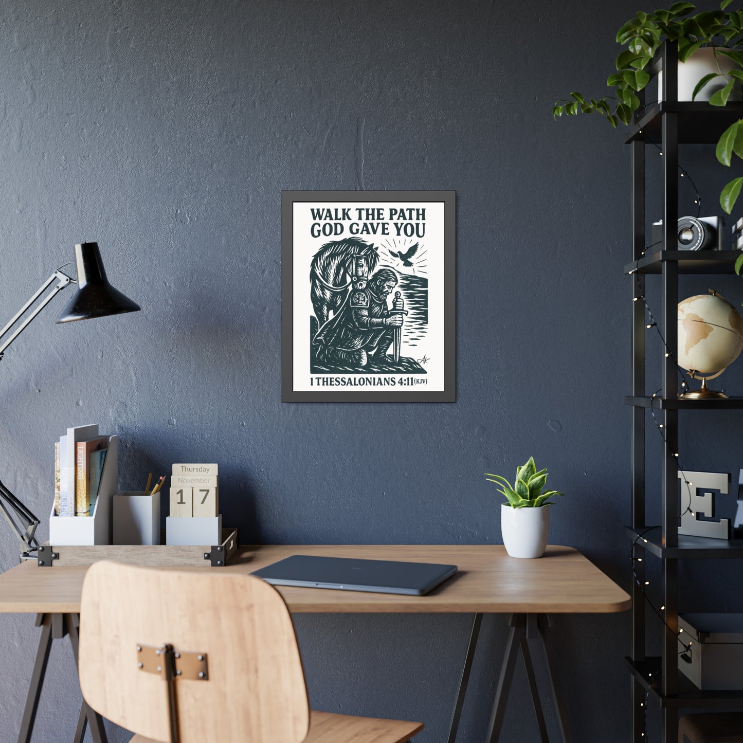 "1 Thessalonians 4:11 (KJV)", Framed Paper Poster (Porcelain White)