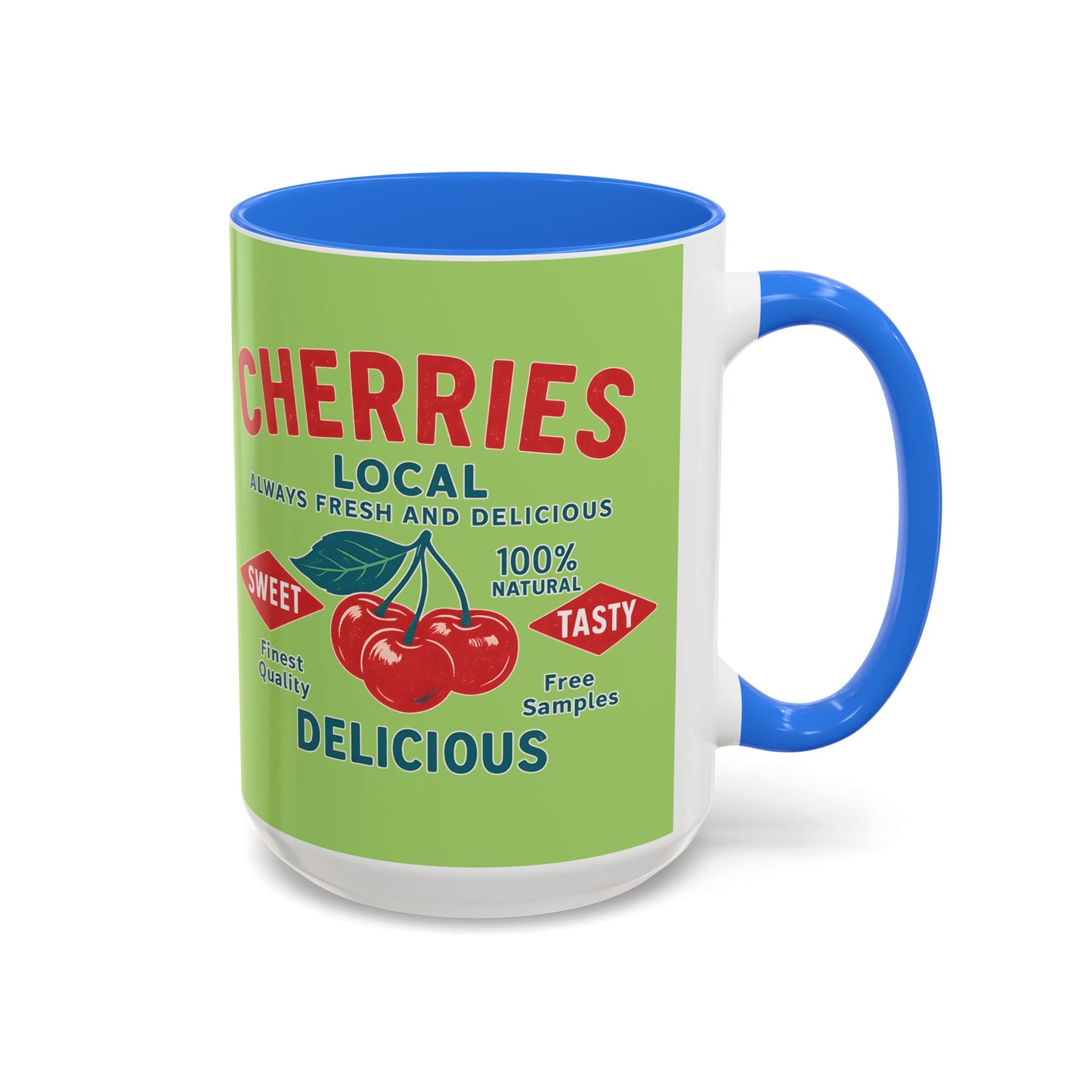 "Delicious Cherries", Colorful Mugs (11oz, 15oz) (Orchard Lime)