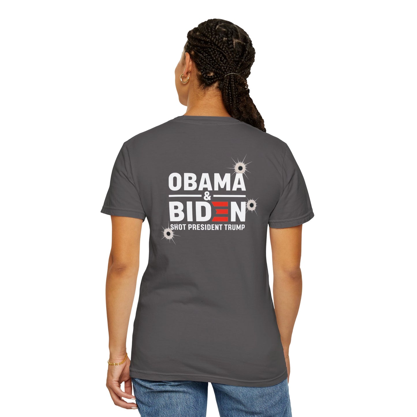 "Obama & Biden Shot President Trump", Unisex Black T-shirt