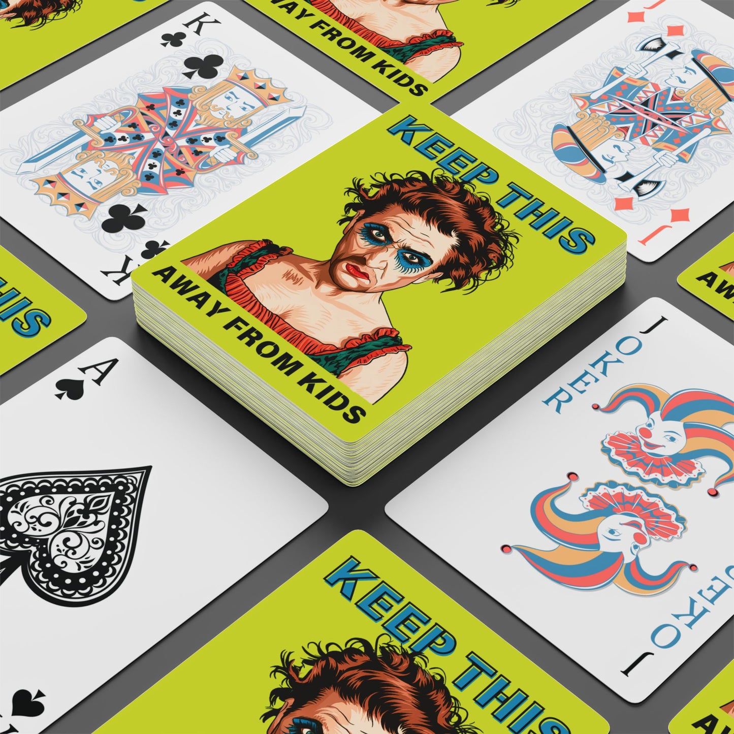 "Keep This Away from Kids", Cultural Playing Cards (Chartreuse Yellow)