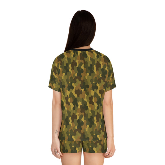 "SASR Day-Ops Camouflage", Women's Short Pajama Set (Black Collar & Waist)