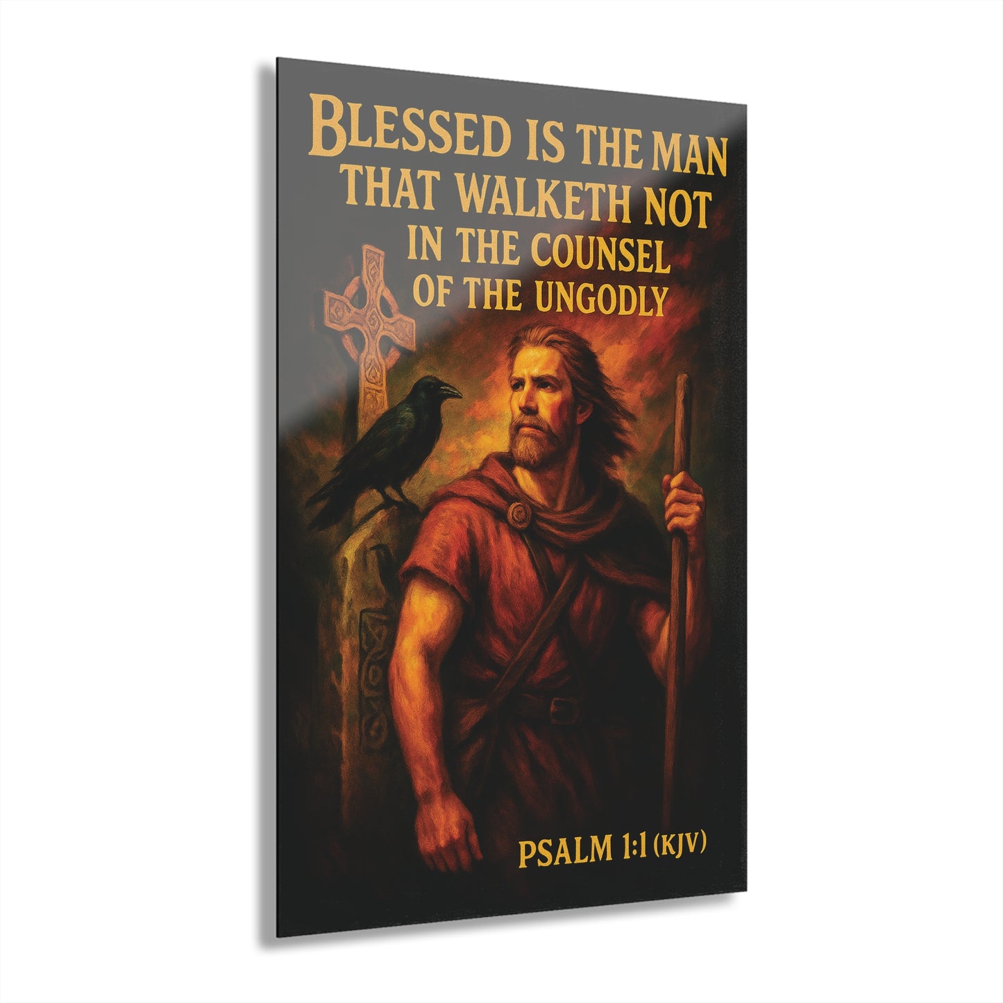 "Psalm 1:1 (KJV)", Acrylic Wall Prints (French Cleat Hanging) (Peatshadow Black)