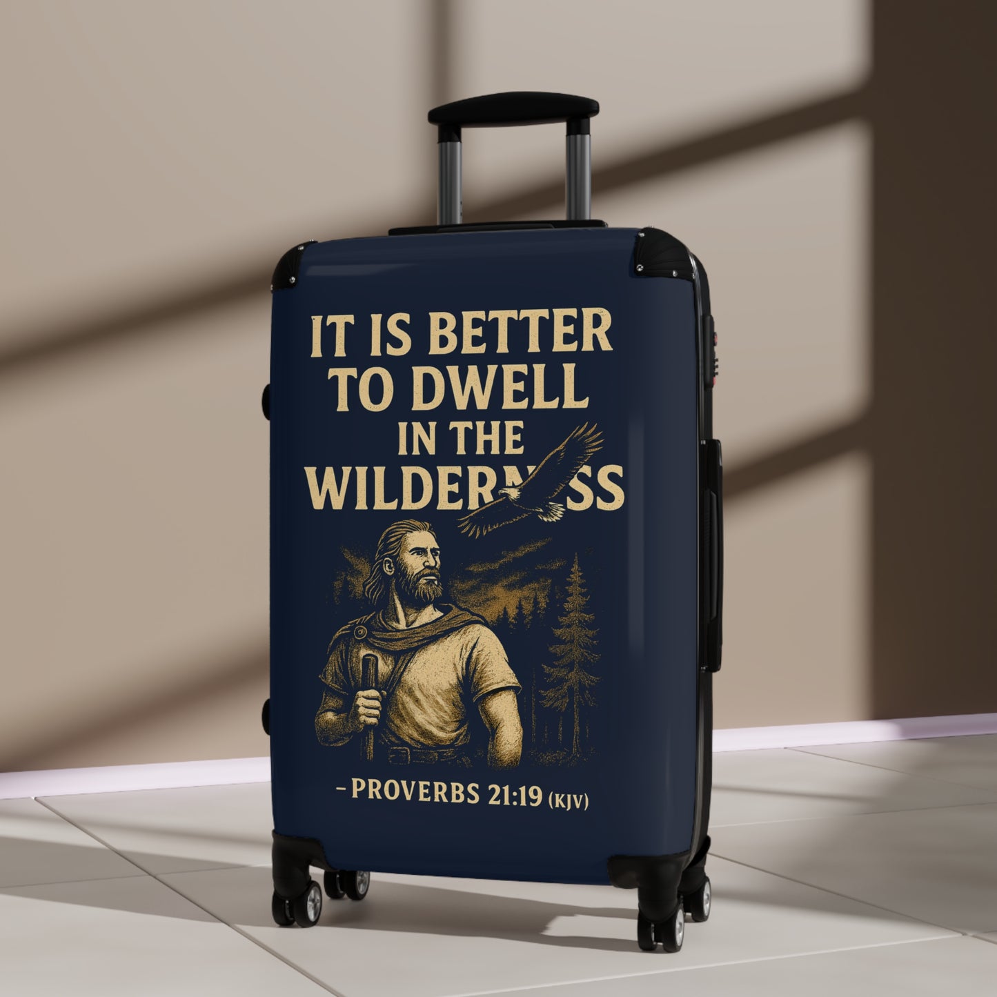 "Proverbs 21:19 (KJV), Suitcases (Dark Cambridge Blue)