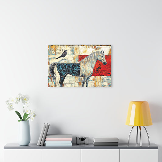 "Series: White Horse with Bird #01", Fine Art Acrylic Wall Prints (French Cleat Hanging)