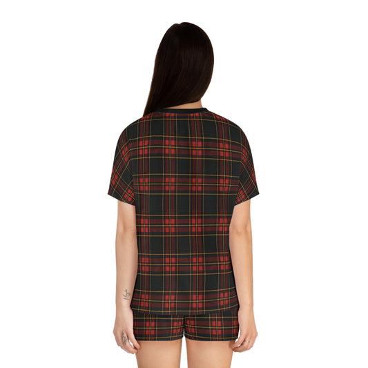 "Kilmor Gallóglach Tartan", Women's Short Pajama Set (Black Collar & Waist)