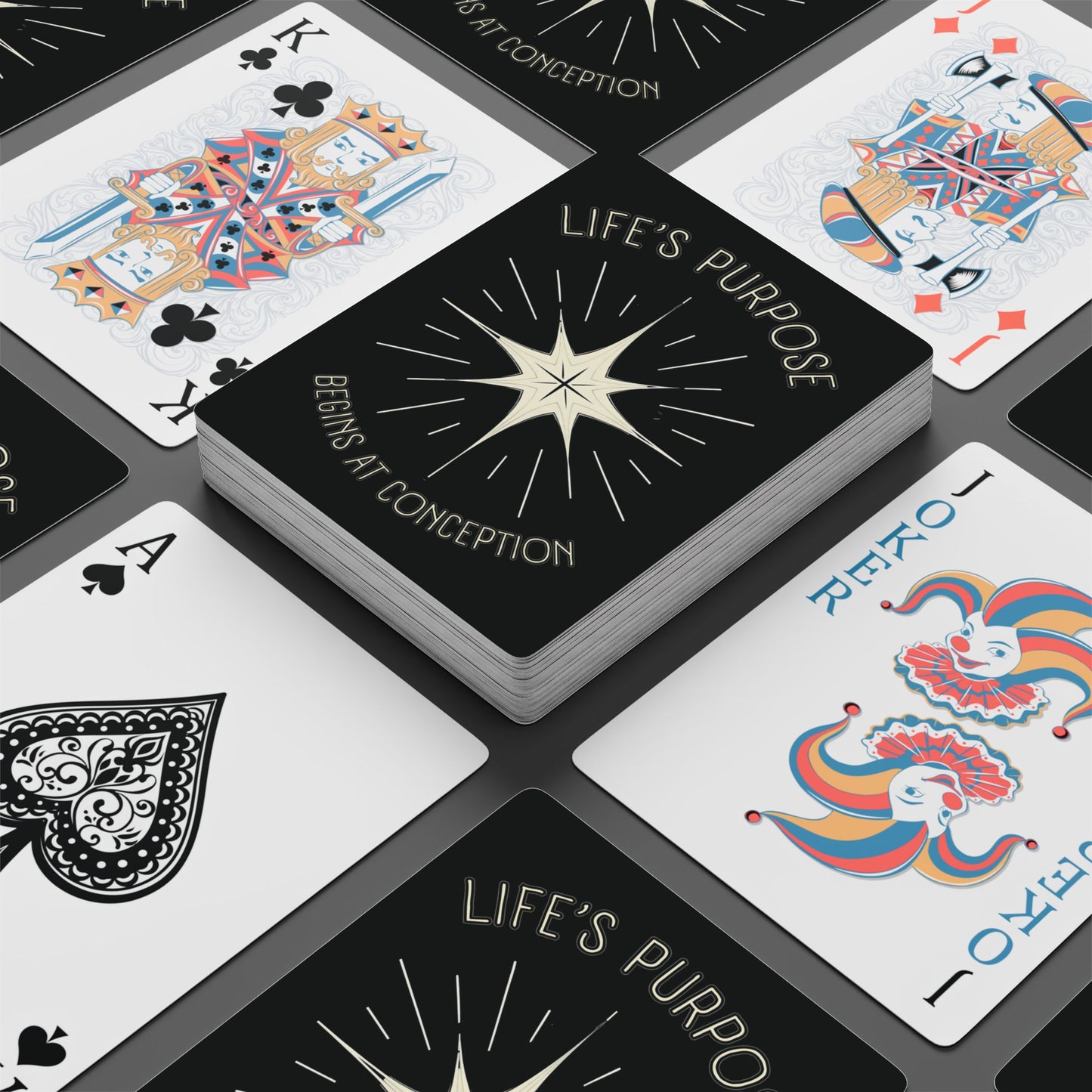 "Life's Purpose Begins at Conception", Christian Playing Cards (Void Black)