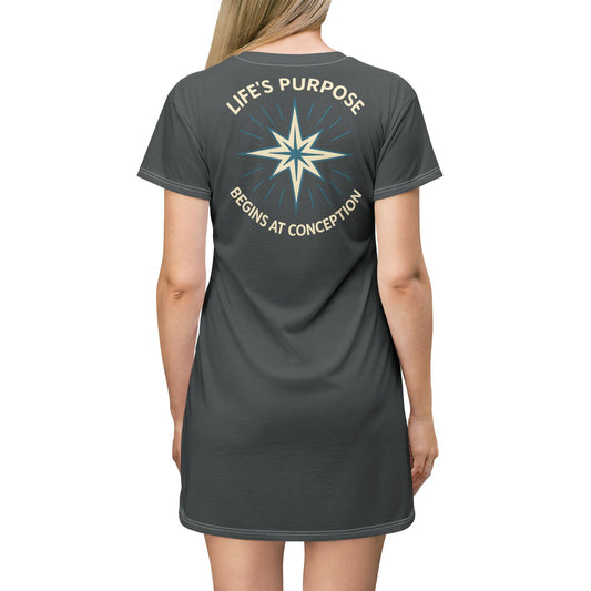 "Life's Purpose Begins at Conception #01", T-Shirt Dress (Mako Grey)