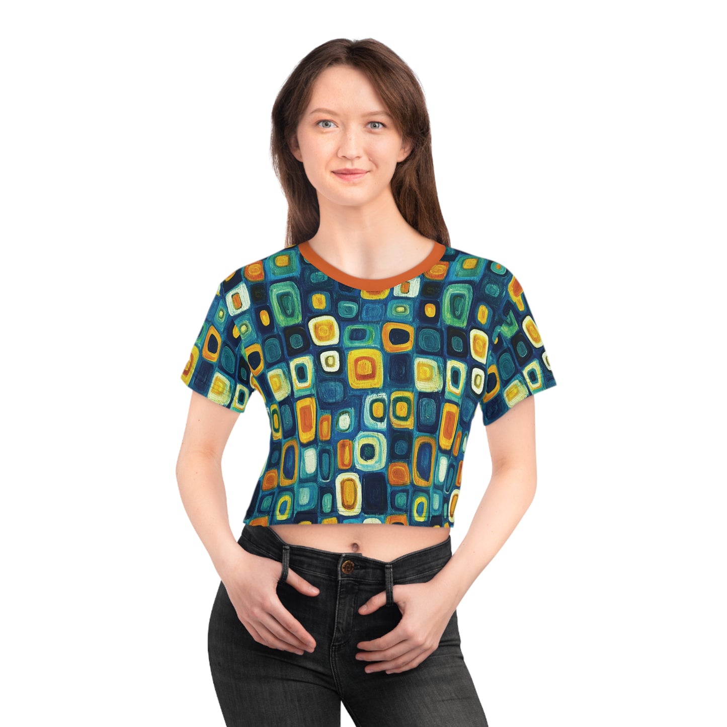 "Soul Mosaic", Crop Tee (Metallic Orange Collar)