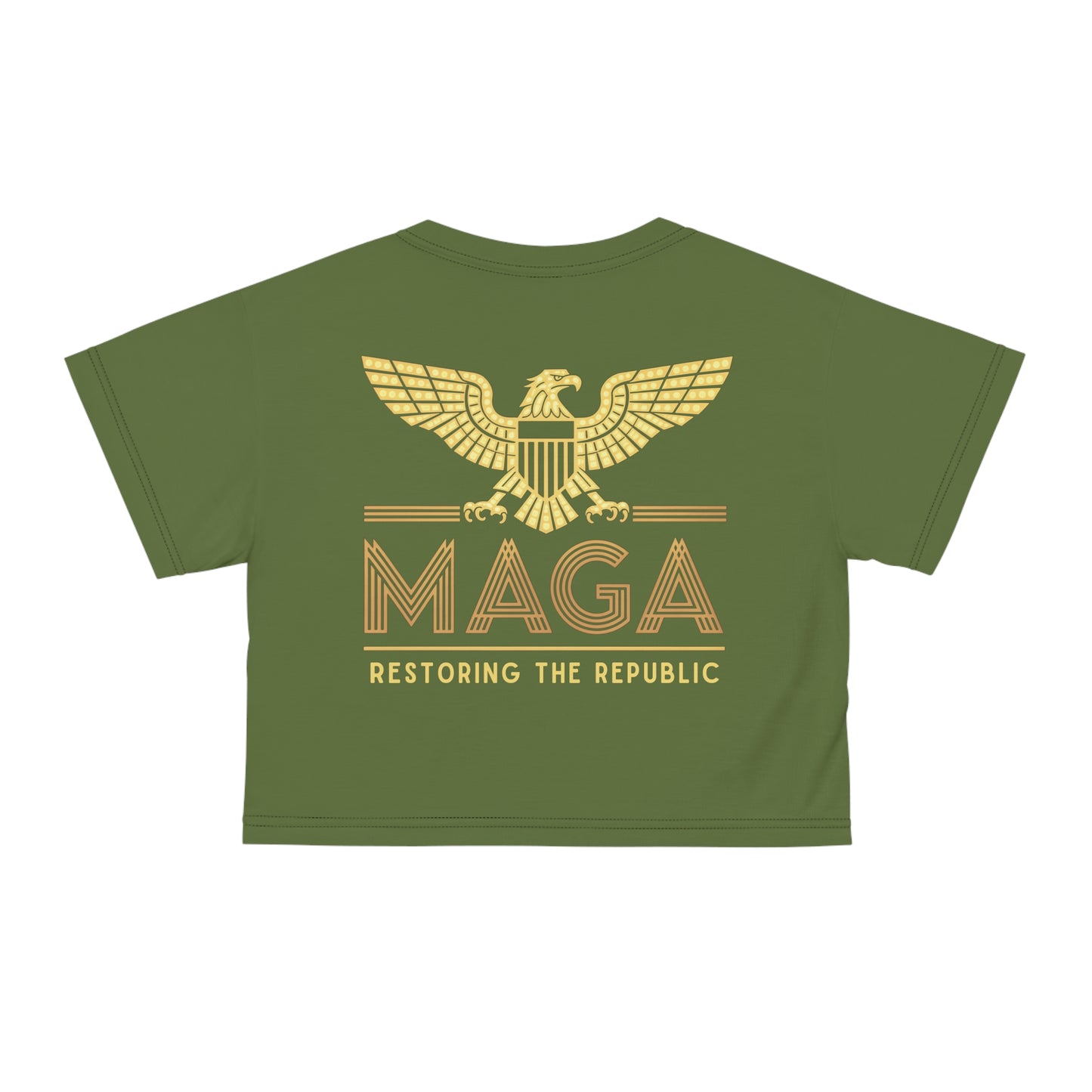 "MAGA - Restoring the Republic", Crop Tee (Kangaroo-Bush Green)
