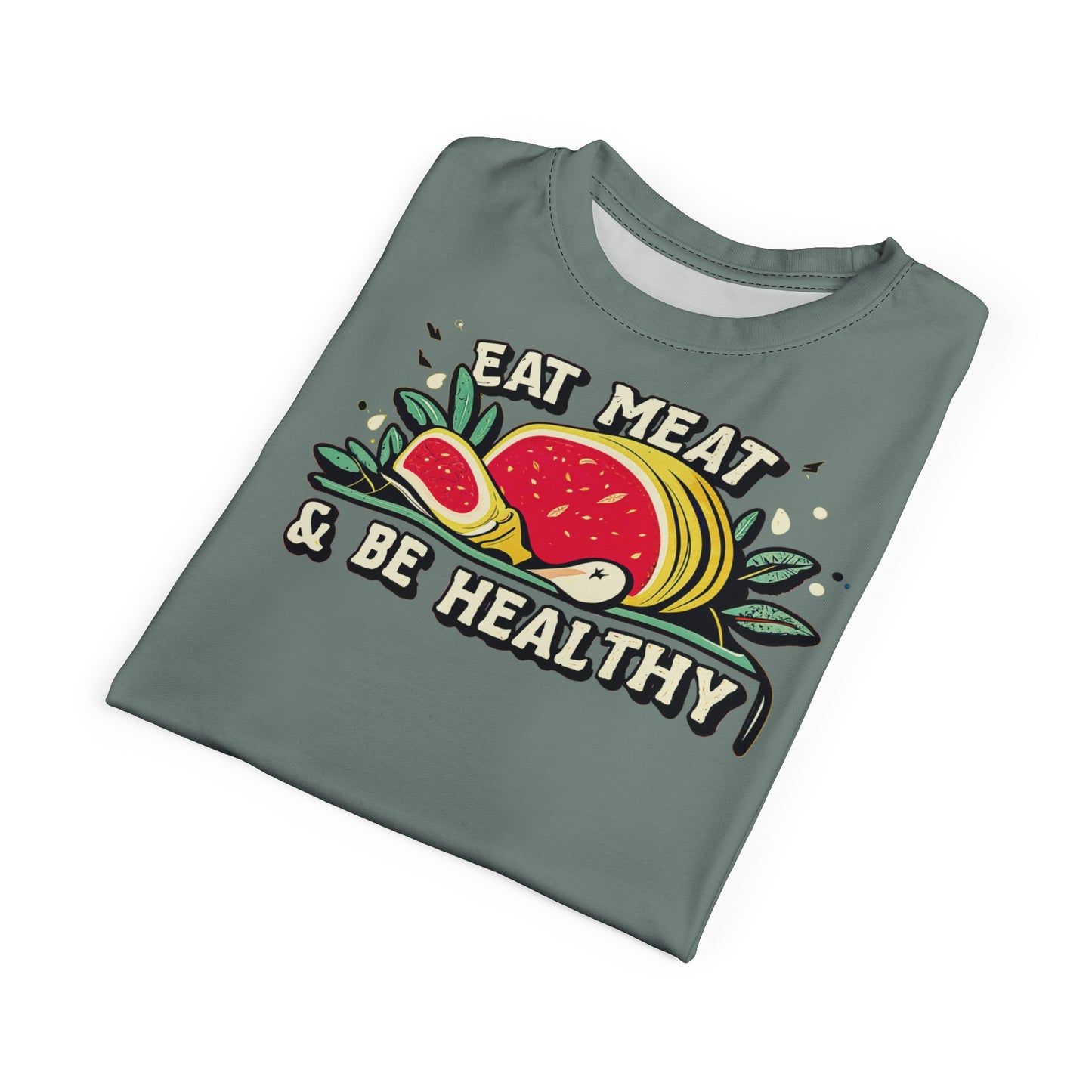 "Eat Meat & Be Healthy", Unisex T-shirt (Hebridean Flint)