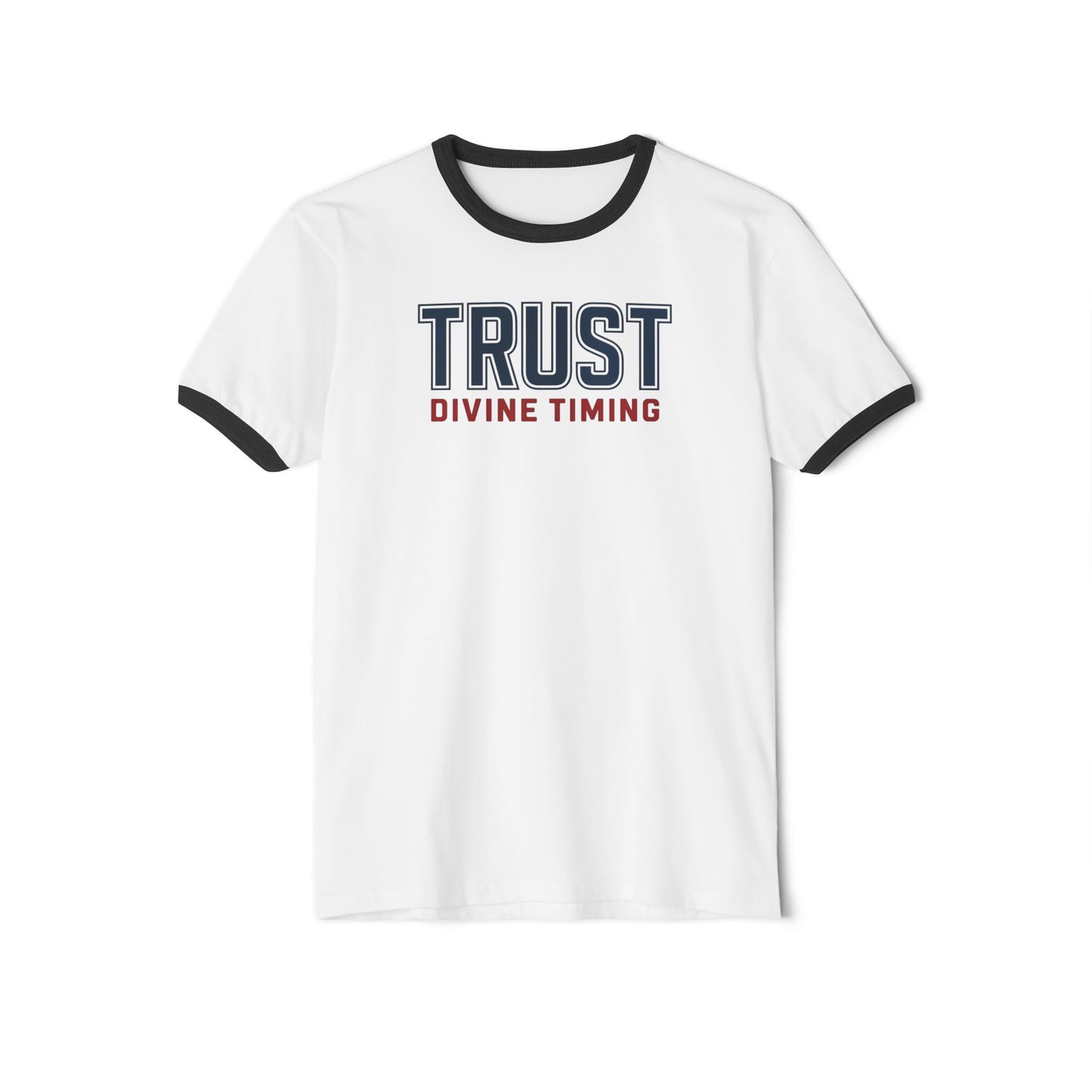 "Trust Divine Timing" #02, Unisex Cotton Ringer T-Shirt