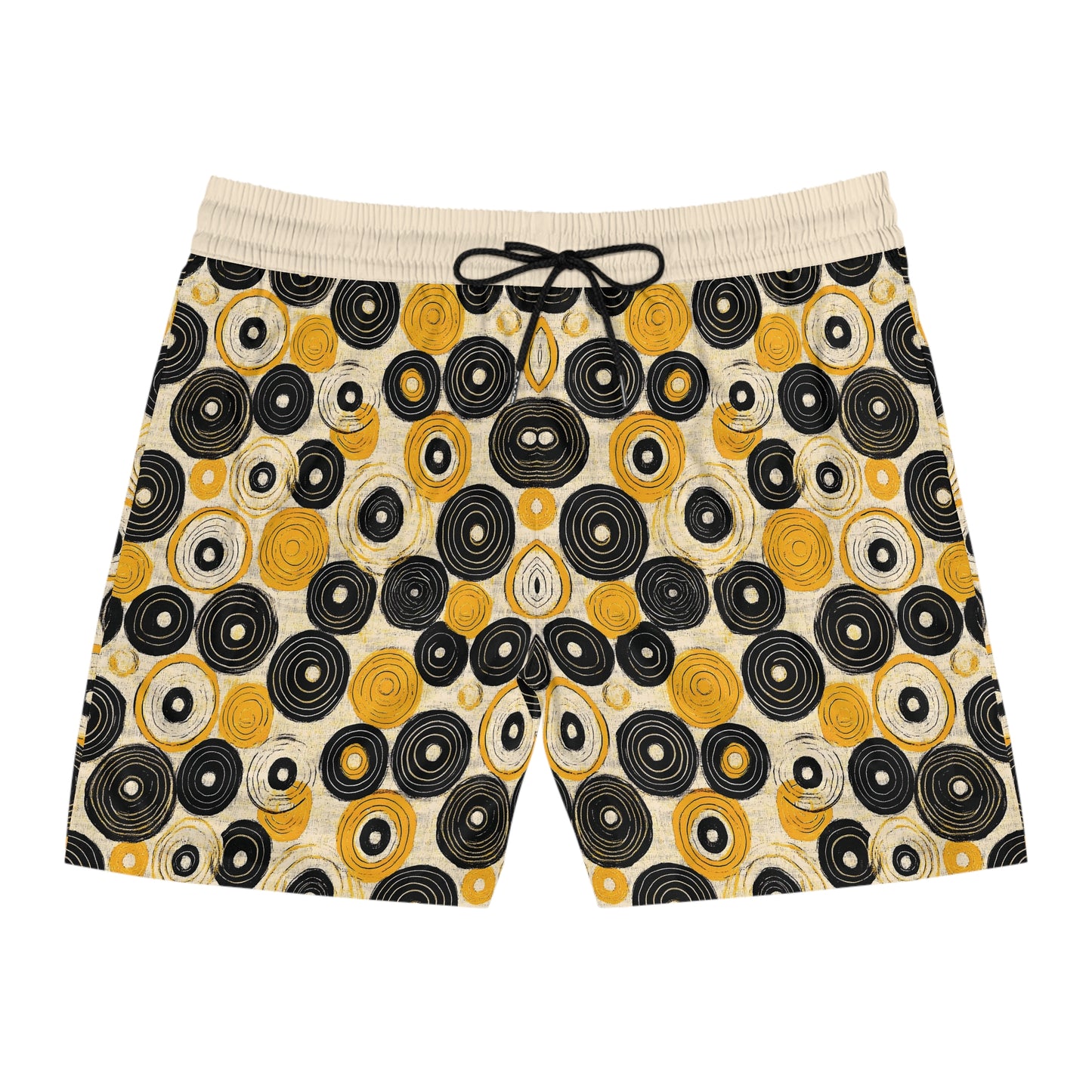 "Old 45's", Men's Mid-Length Swim Shorts (Dough White Cuffs)