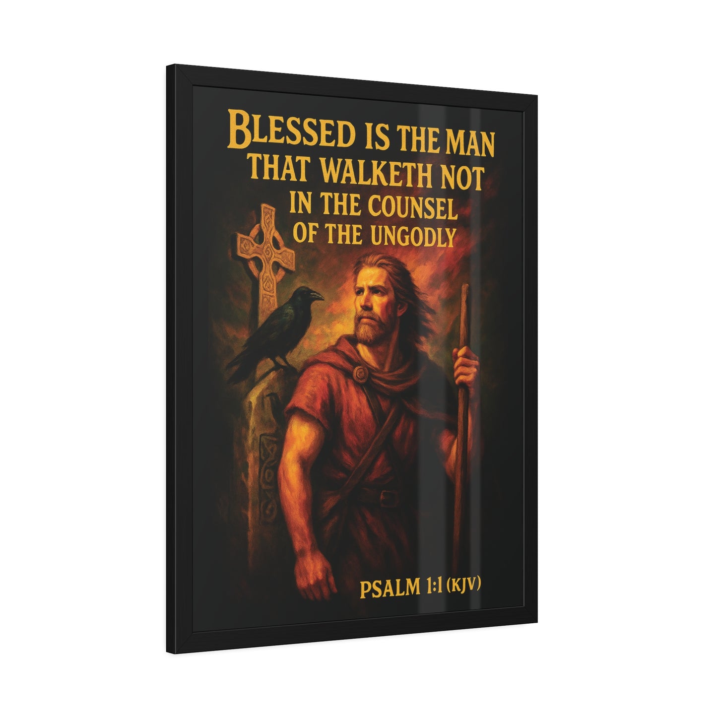 "Psalm 1:1 (KJV)", Framed Paper Poster (Peatshadow Black)