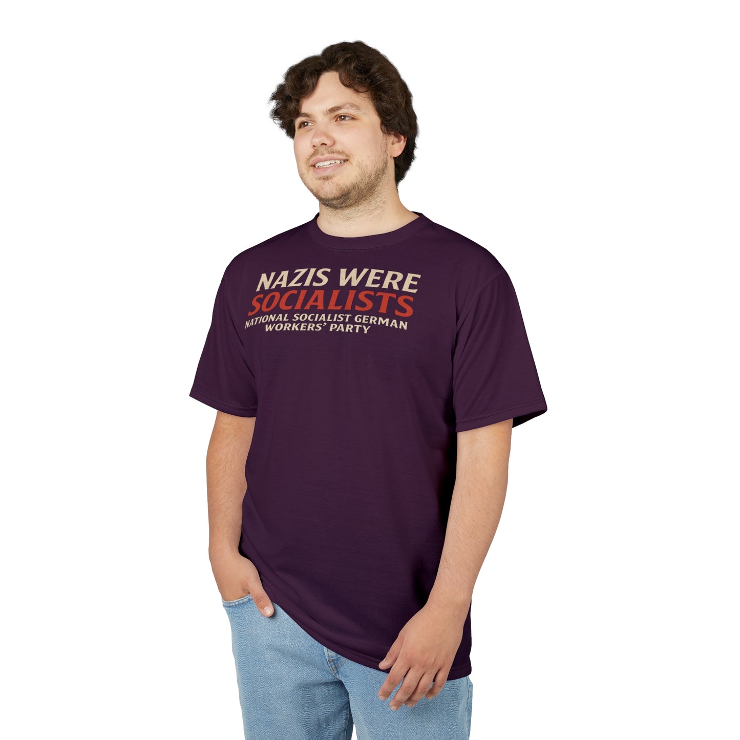 "Nazis were Socialists", Unisex T-shirt (Synallactida Purple)