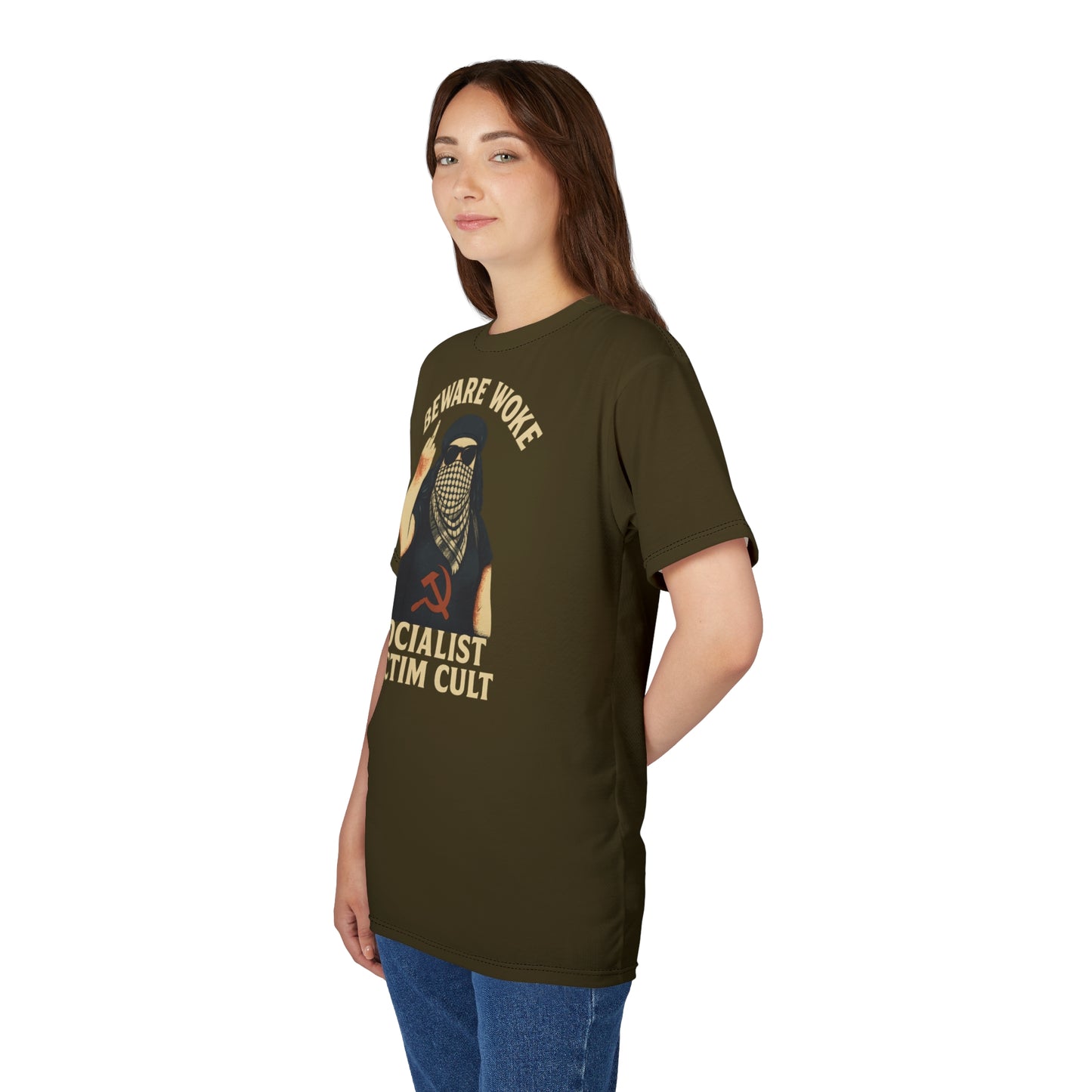 "Beware Woke - Voltaire", Wearable Art Unisex T-shirt (Camouflage Green)