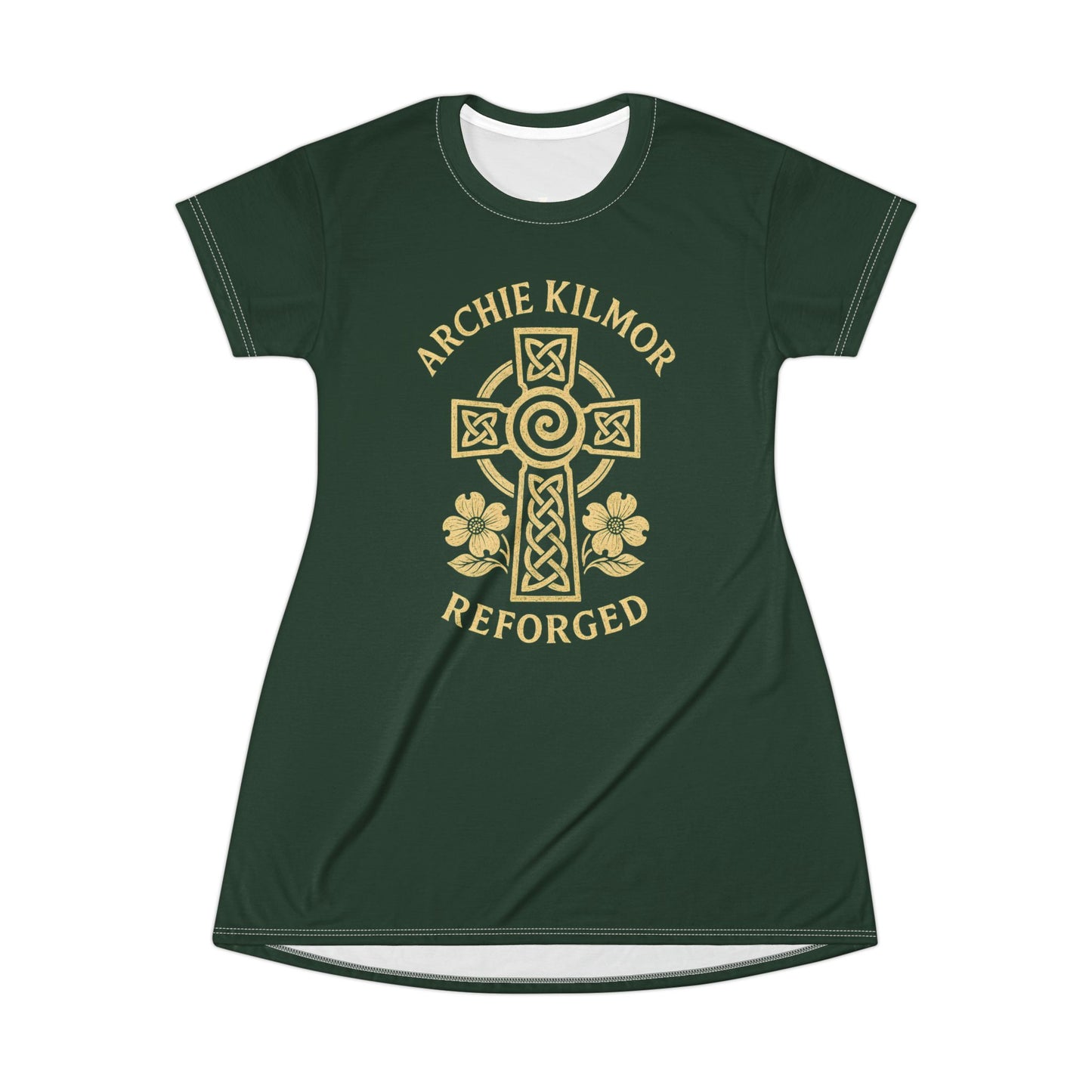 "Archie Kilmor Cross - Reforged" #01, Wearable Fine Art T-Shirt Dress (Monsoon Green)